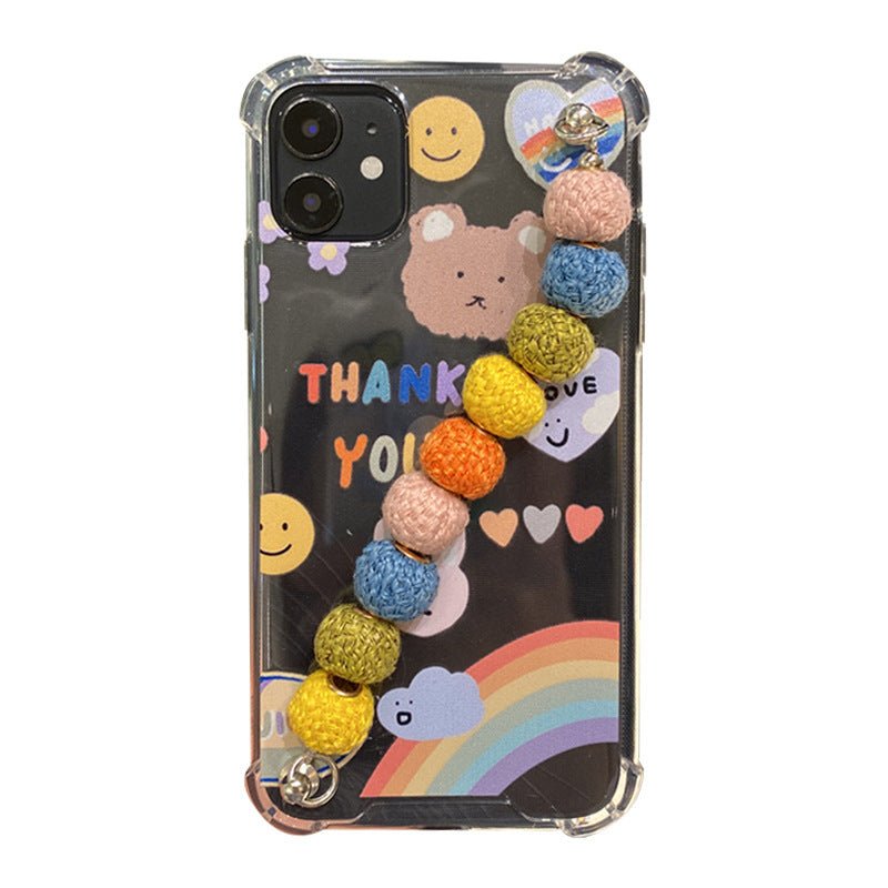 Winter cute colored hair ball beads chain mobile phone case - AmiraMart