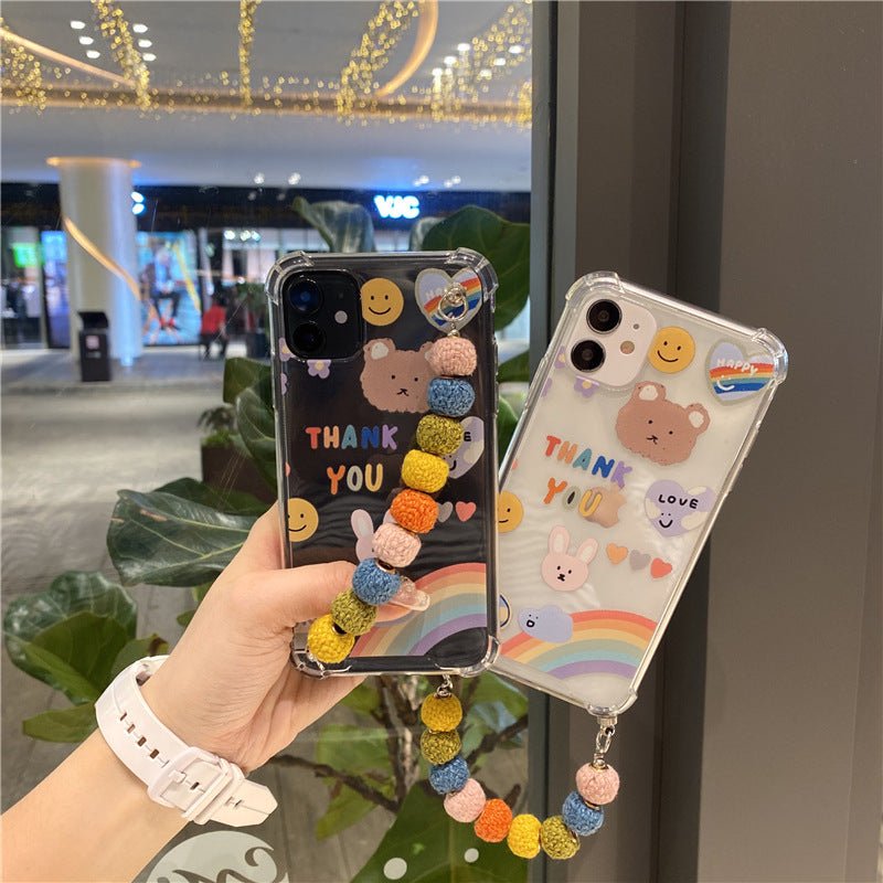 Winter cute colored hair ball beads chain mobile phone case - AmiraMart