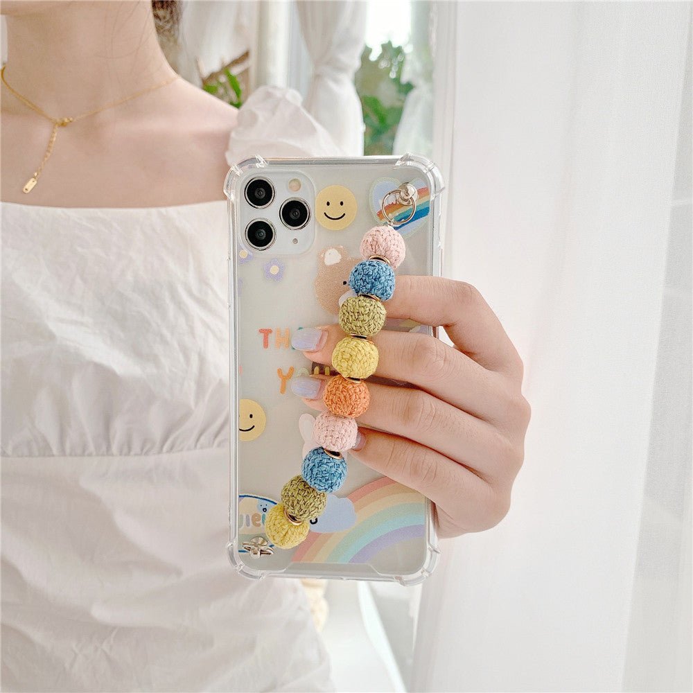 Winter cute colored hair ball beads chain mobile phone case - AmiraMart
