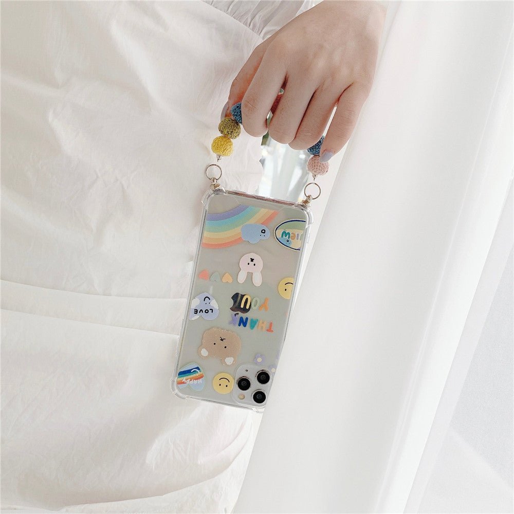 Winter cute colored hair ball beads chain mobile phone case - AmiraMart