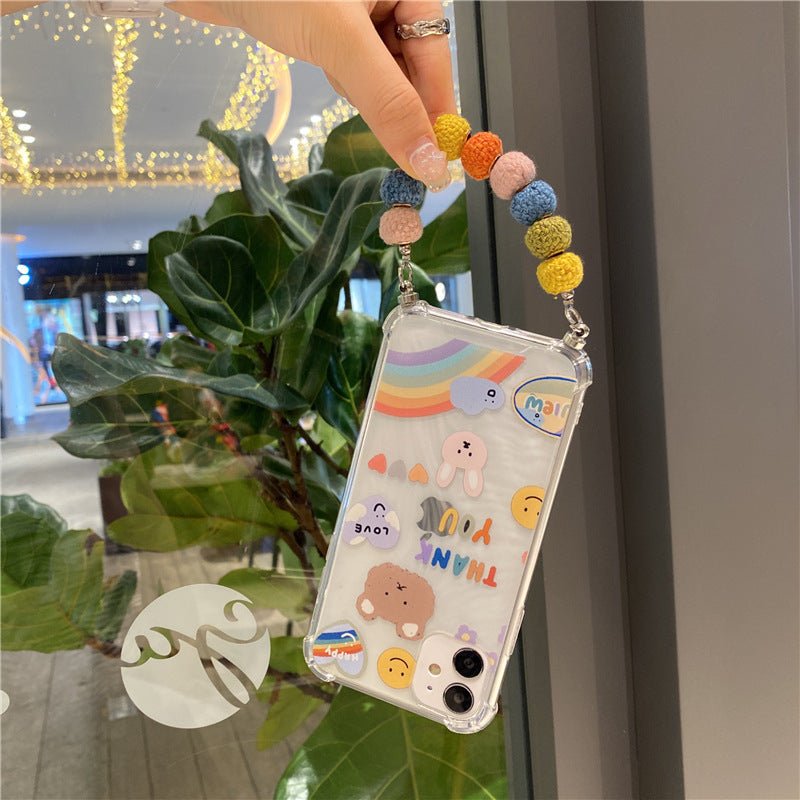 Winter cute colored hair ball beads chain mobile phone case - AmiraMart