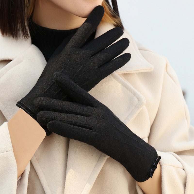 Winter Fleece Lined Padded Warm Keeping Finger Gloves - AmiraMart