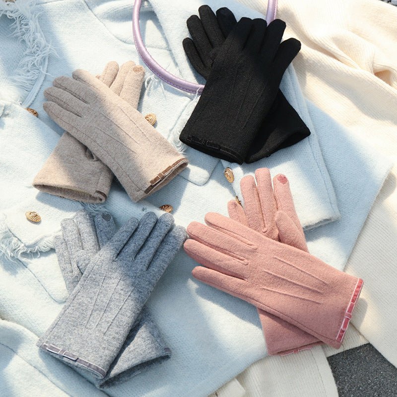 Winter Fleece Lined Padded Warm Keeping Finger Gloves - AmiraMart