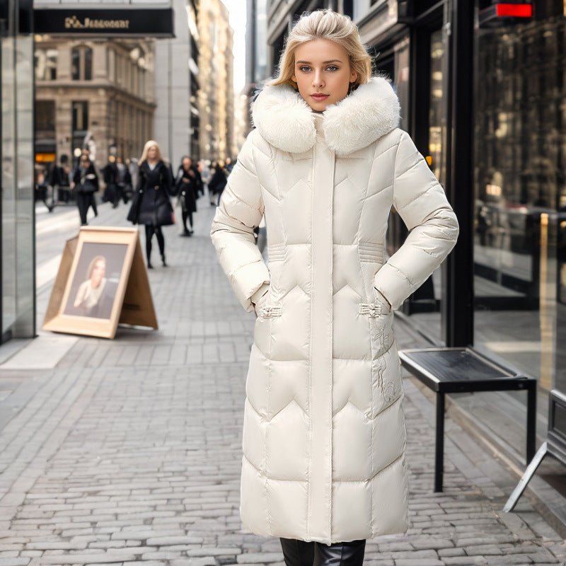 Winter Long Coat With Thickened Fur Collar - AmiraMart