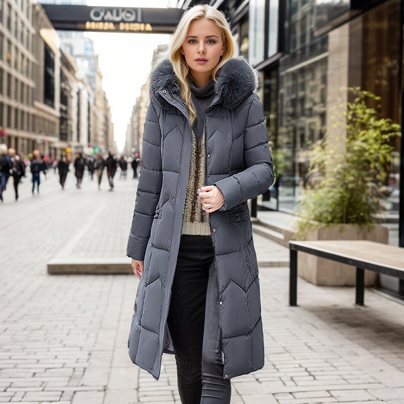 Winter Long Coat With Thickened Fur Collar - AmiraMart