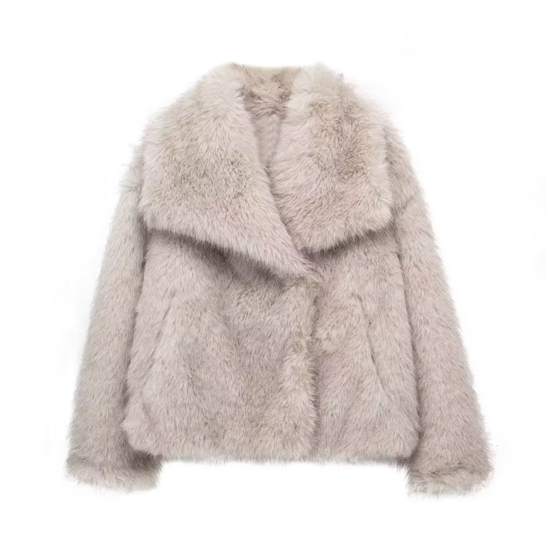 Winter Plush Coat Fashion Thicken Lapel Outwear - AmiraMart