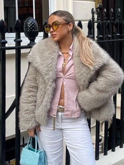 Winter Plush Coat Fashion Thicken Lapel Outwear - AmiraMart