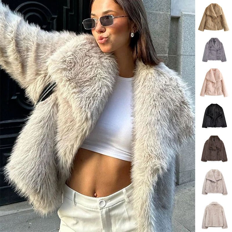 Winter Plush Coat Fashion Thicken Lapel Outwear - AmiraMart