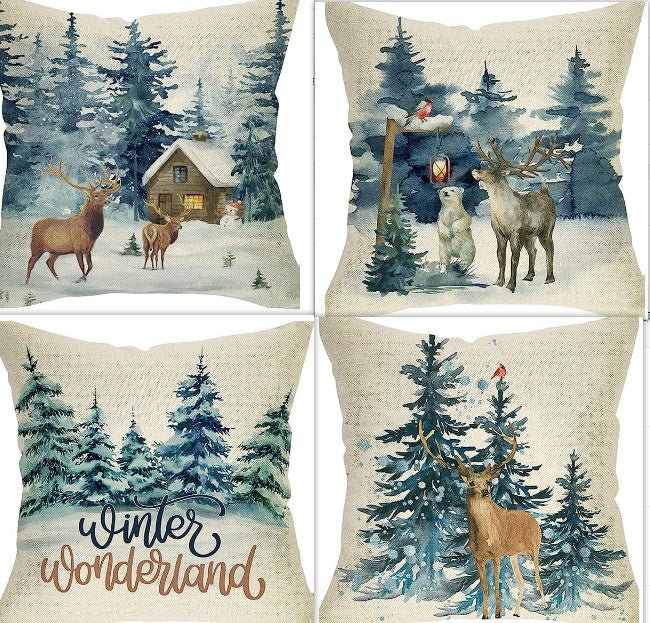 Winter Series Throw Pillow Cover Linen - AmiraMart