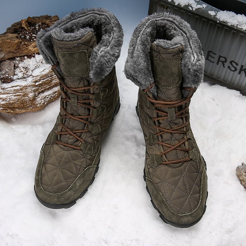 Winter Warm Fur Plush Suede Leather & Waterproof Fabric Ankle Snow Boots - AmiraMart