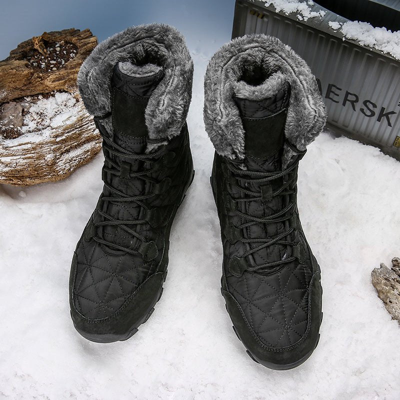 Winter Warm Fur Plush Suede Leather & Waterproof Fabric Ankle Snow Boots - AmiraMart