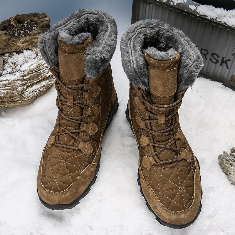 Winter Warm Fur Plush Suede Leather & Waterproof Fabric Ankle Snow Boots - AmiraMart
