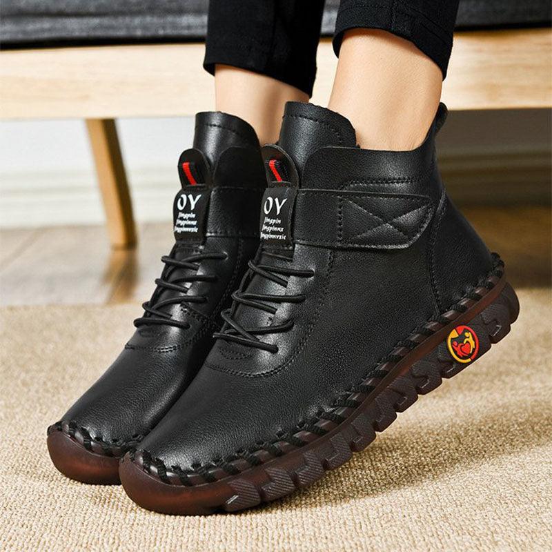 Winter Warm Lace Up Plush Ankle Boots - AmiraMart