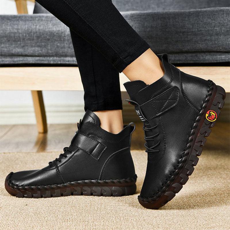 Winter Warm Lace Up Plush Ankle Boots - AmiraMart