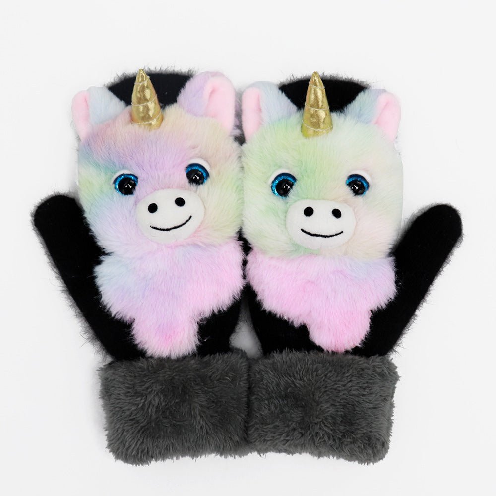 Winter Women's Plush Cartoon Animal Gloves - AmiraMart
