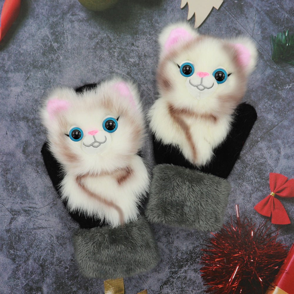 Winter Women's Plush Cartoon Animal Gloves - AmiraMart