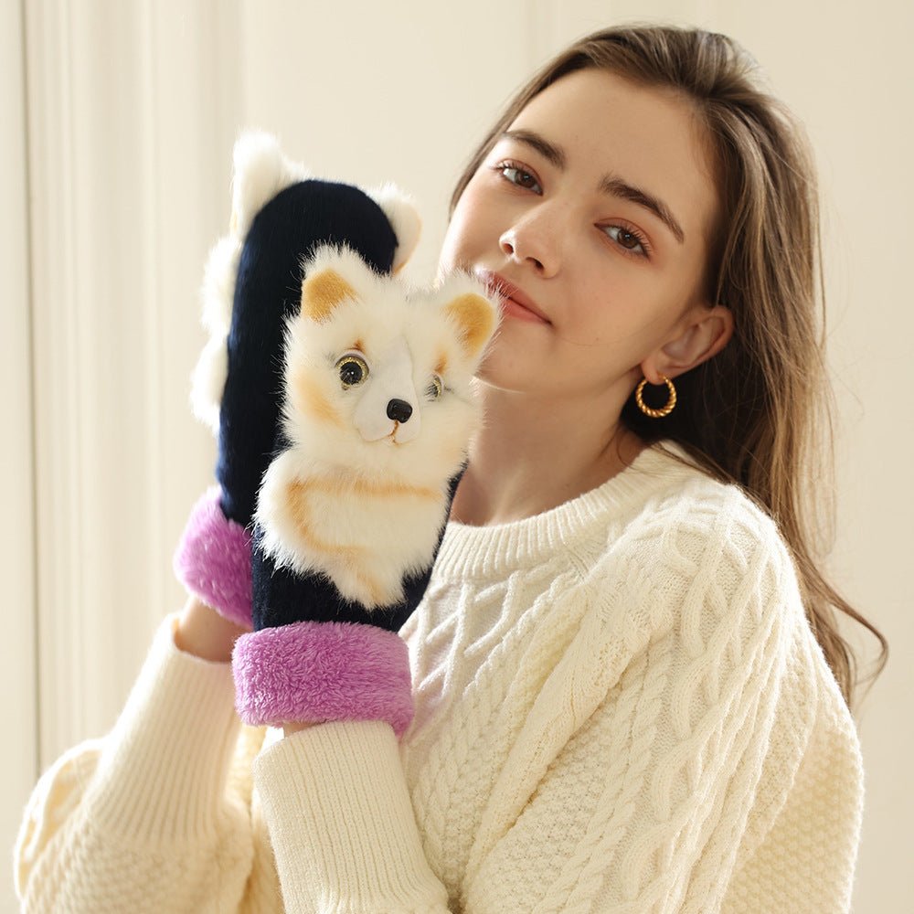 Winter Women's Plush Cartoon Animal Gloves - AmiraMart