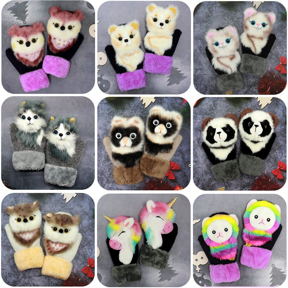 Winter Women's Plush Cartoon Animal Gloves - AmiraMart