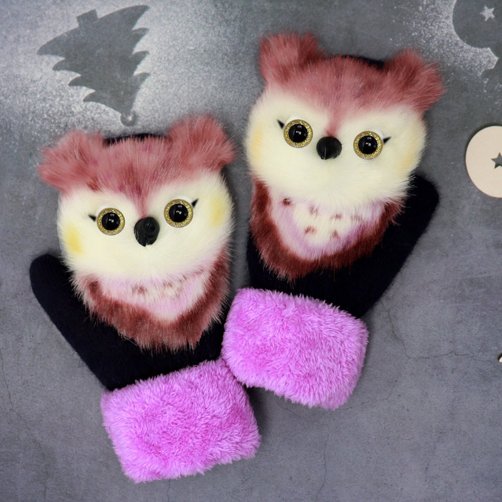 Winter Women's Plush Cartoon Animal Gloves - AmiraMart
