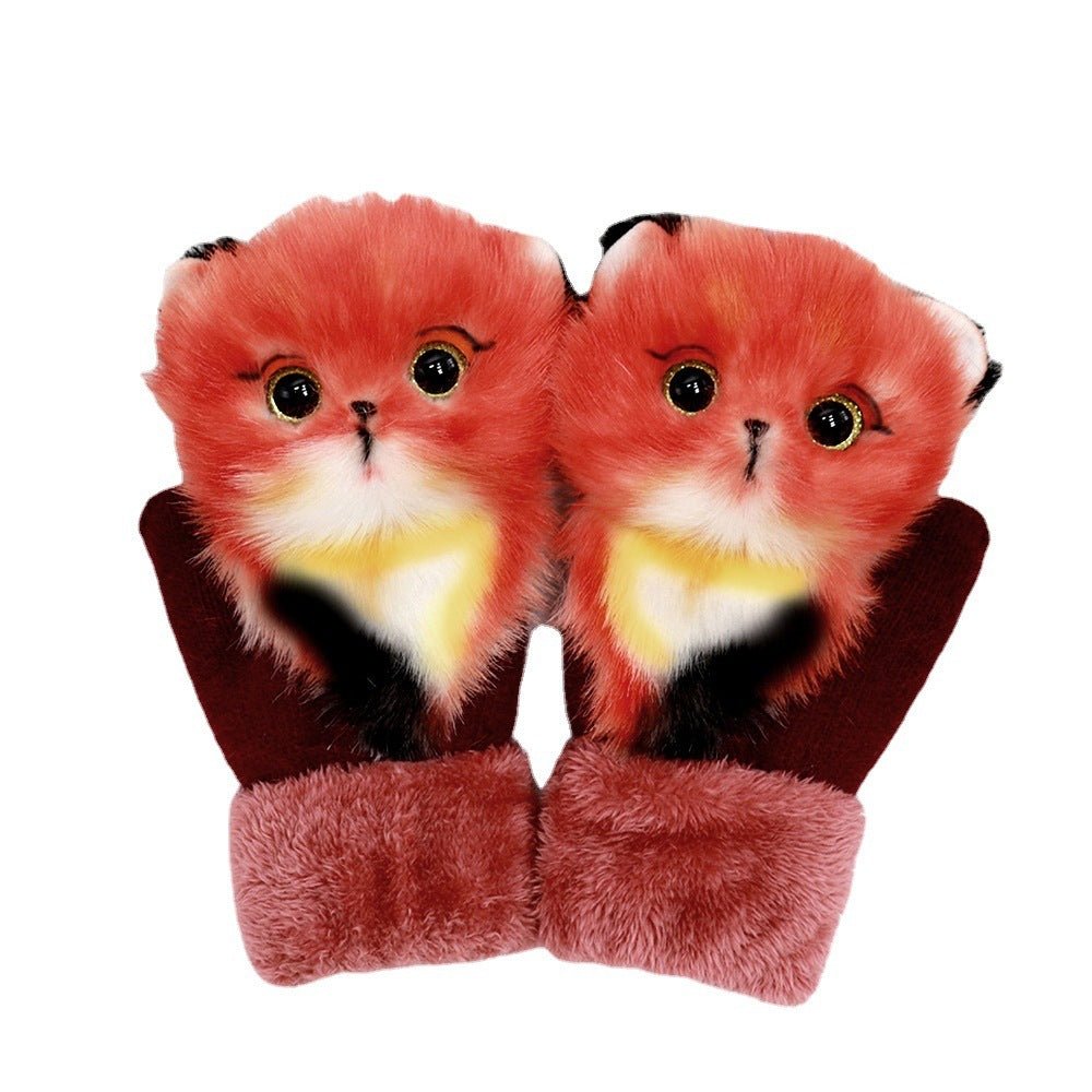 Winter Women's Plush Cartoon Animal Gloves - AmiraMart
