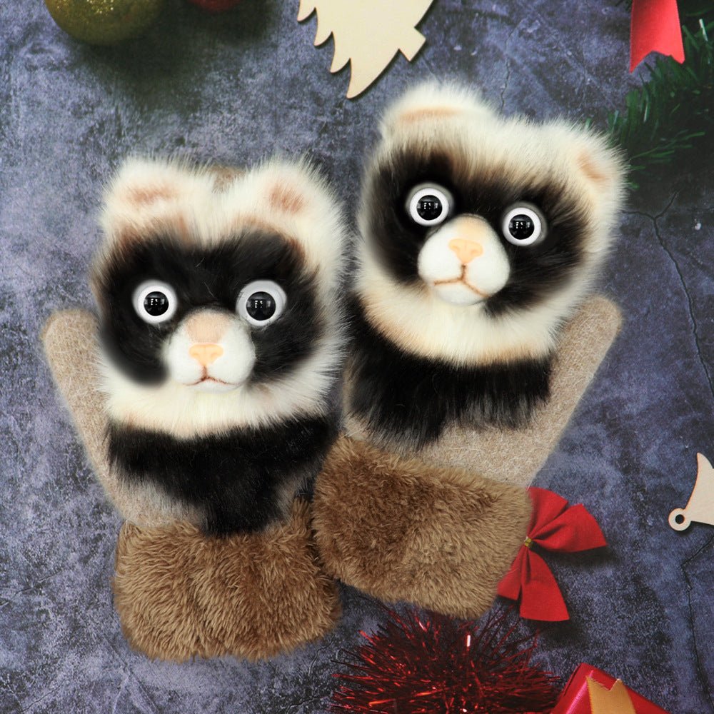 Winter Women's Plush Cartoon Animal Gloves - AmiraMart