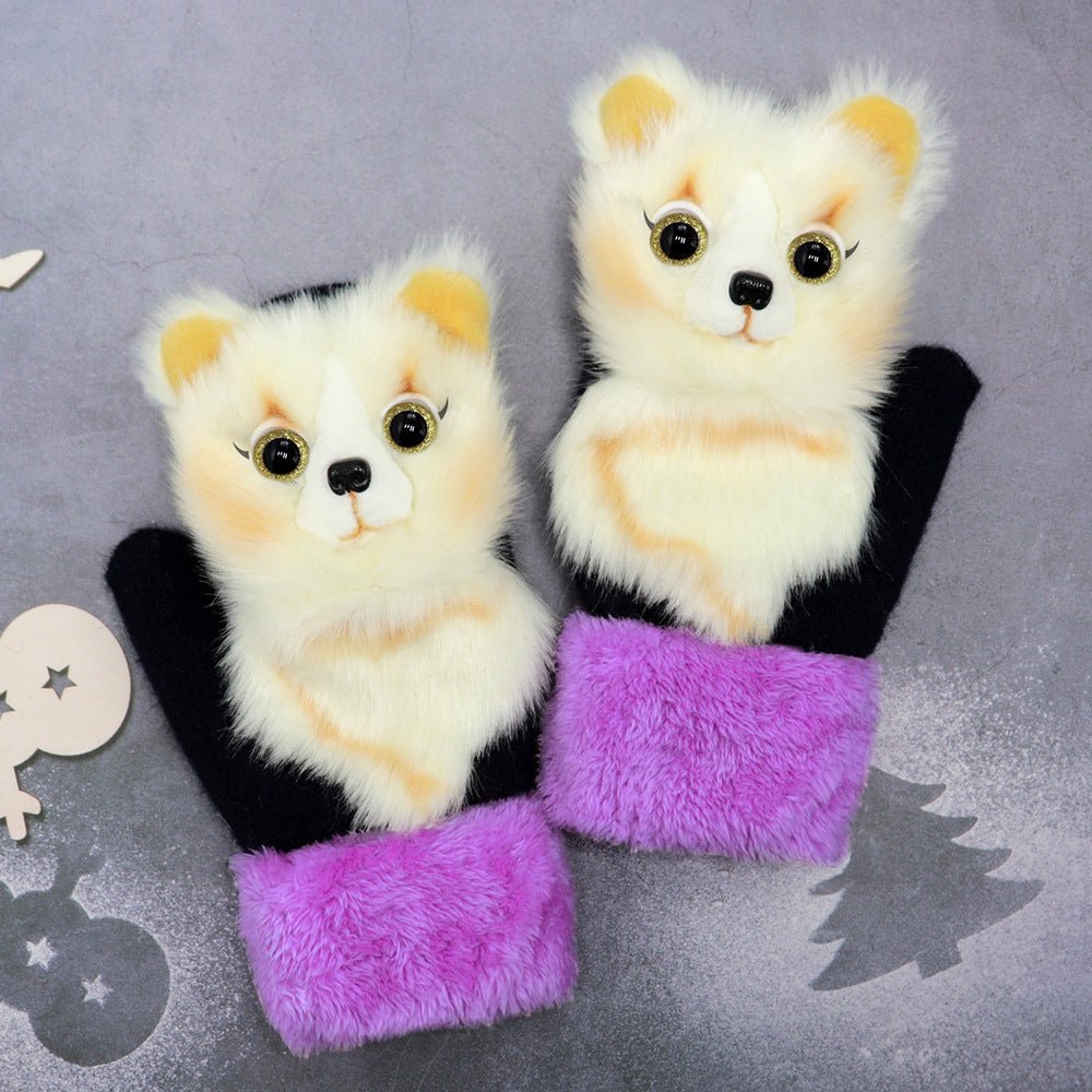 Winter Women's Plush Cartoon Animal Gloves - AmiraMart