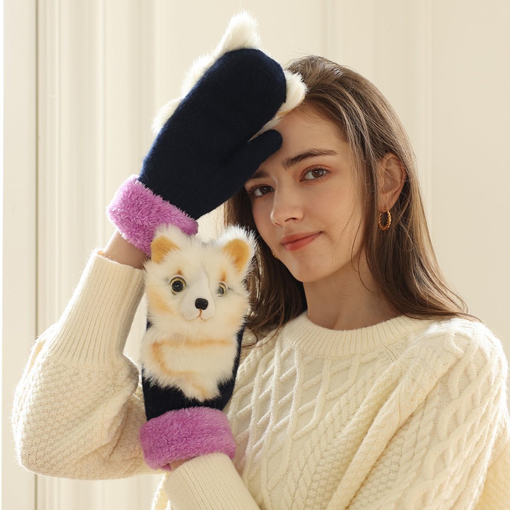 Winter Women's Plush Cartoon Animal Gloves - AmiraMart