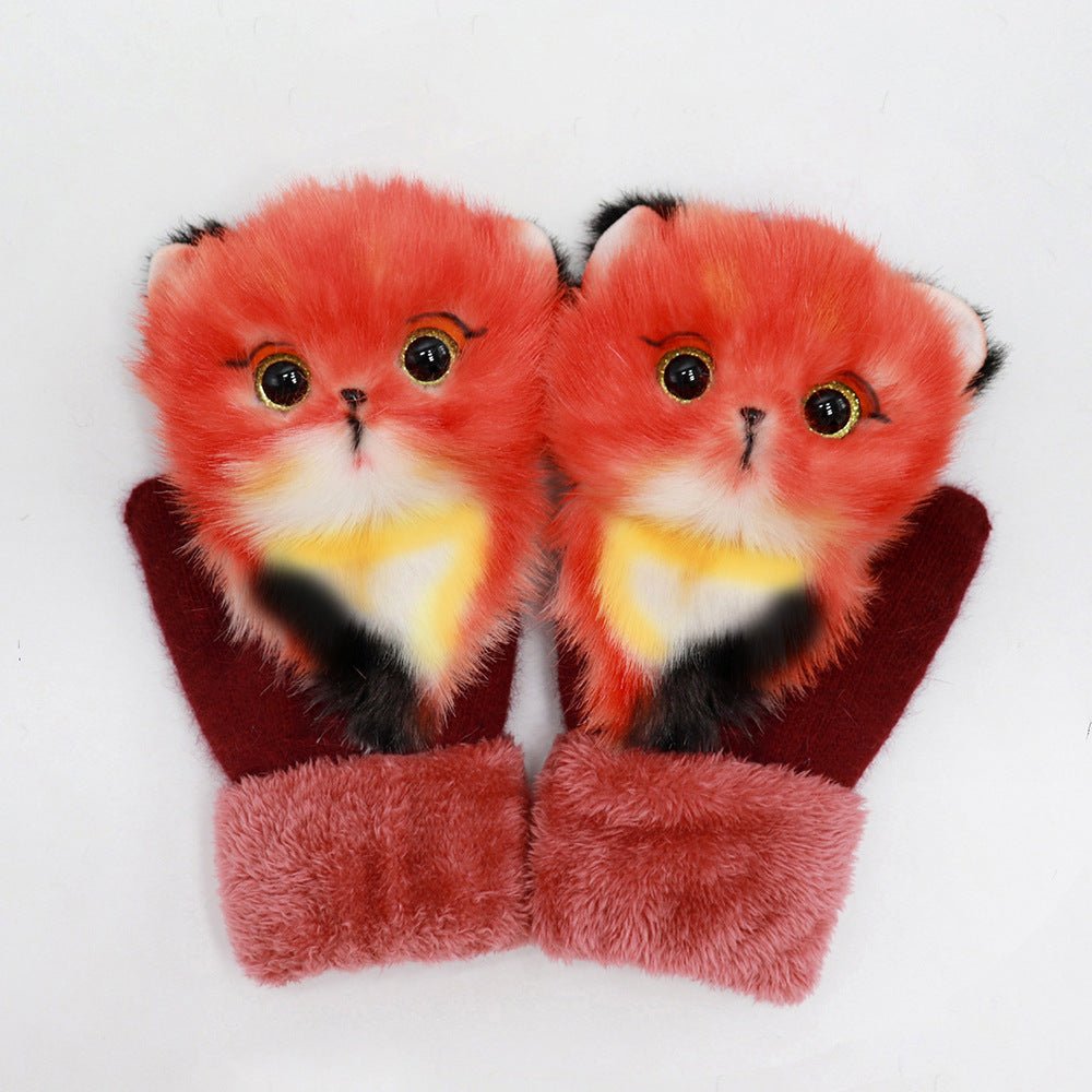 Winter Women's Plush Cartoon Animal Gloves - AmiraMart