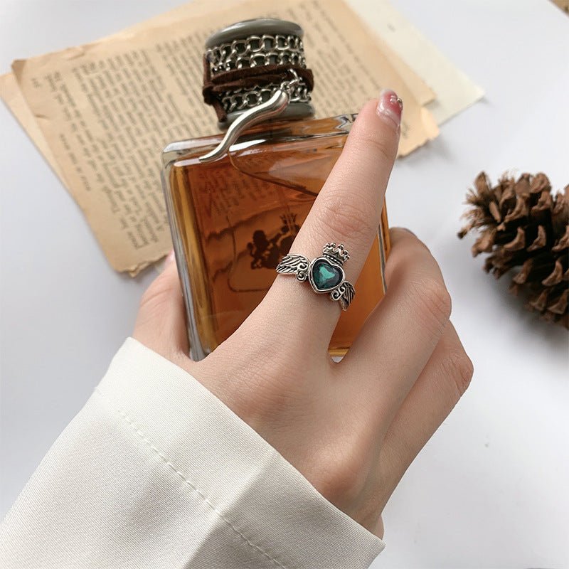 Women Fashion Personality Zircon Love Crown Ring - AmiraMart