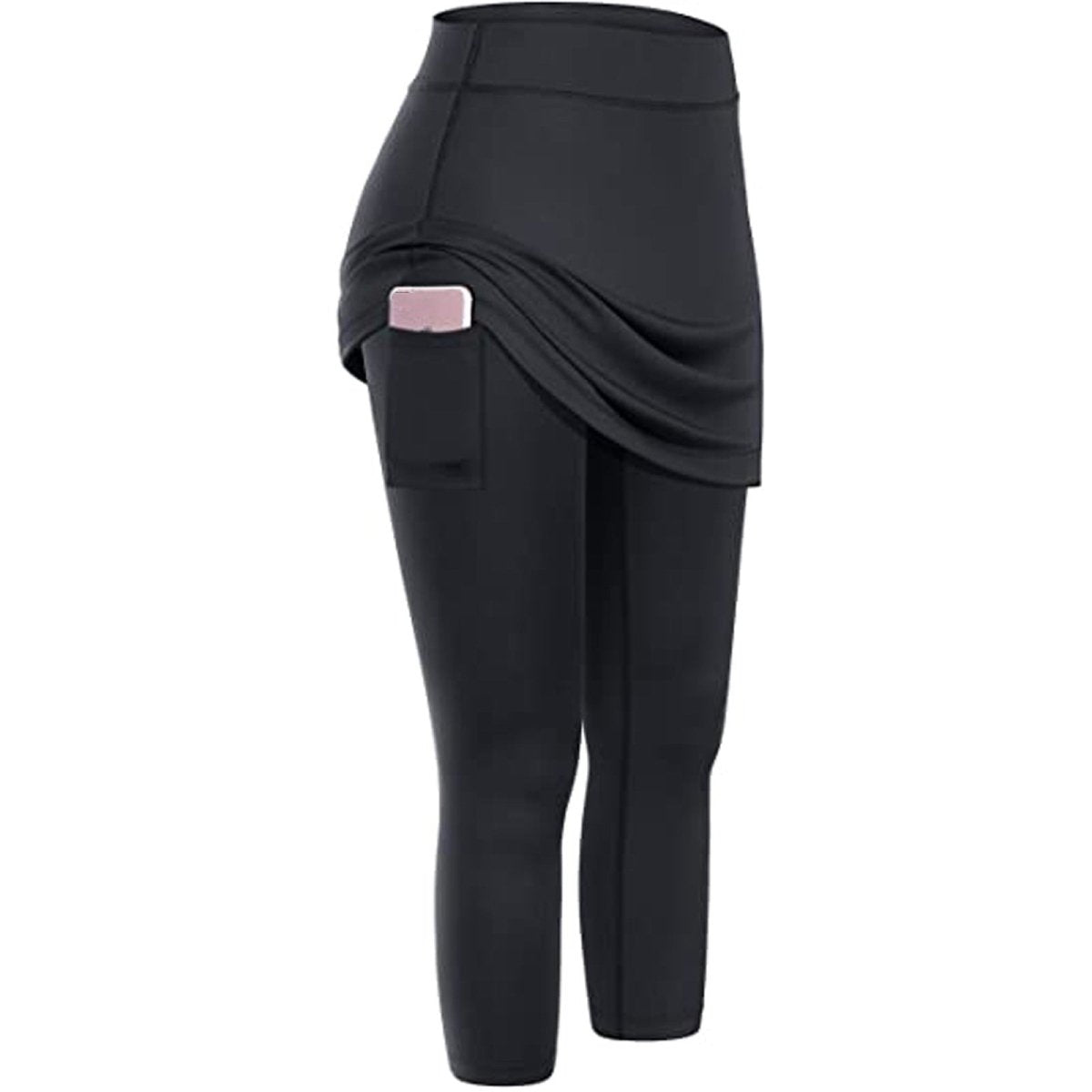 Women Tennis Skirted Leggings Pockets Elastic Sports Yoga Capris Skirts Legging - AmiraMart