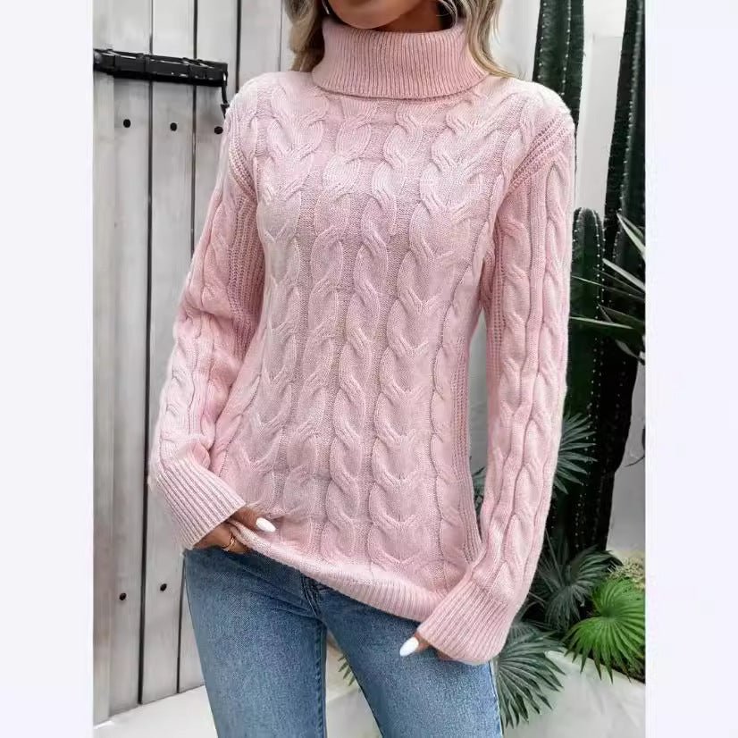 Women's Cable - knit Turtleneck Sweater - AmiraMart