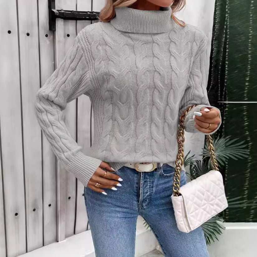 Women's Cable - knit Turtleneck Sweater - AmiraMart