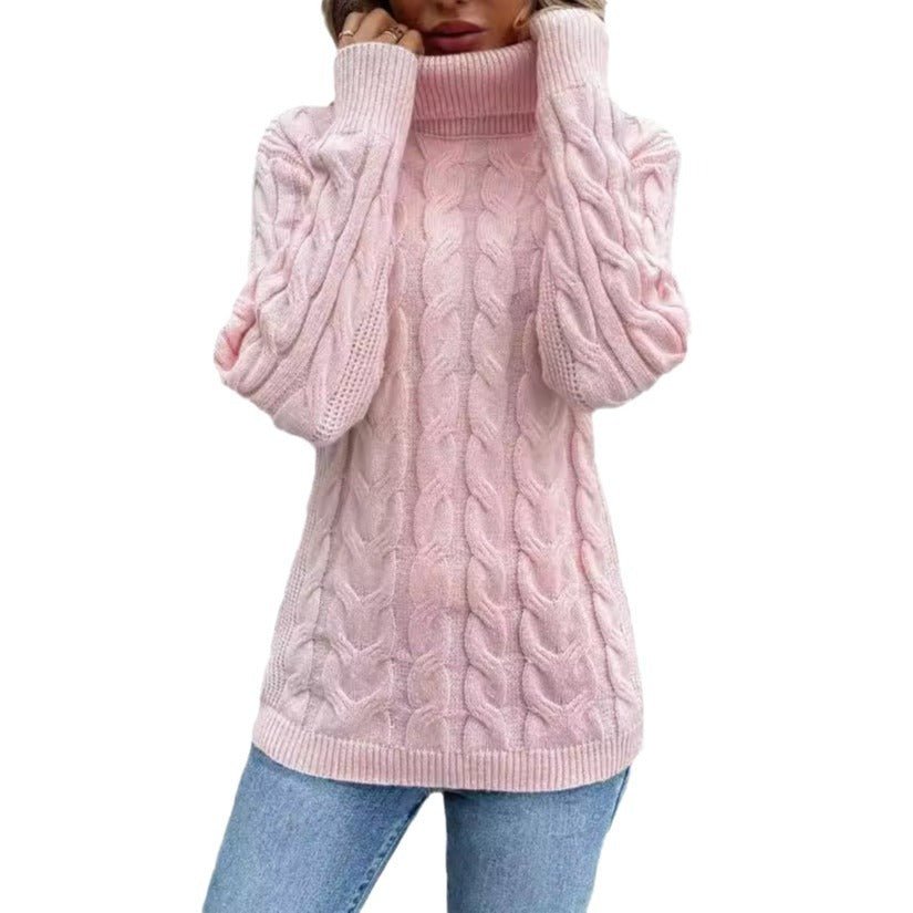 Women's Cable - knit Turtleneck Sweater - AmiraMart