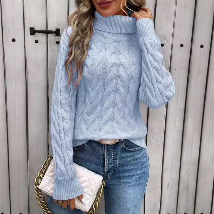 Women's Cable - knit Turtleneck Sweater - AmiraMart