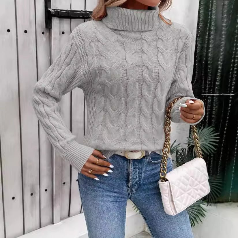 Women's Cable - knit Turtleneck Sweater - AmiraMart