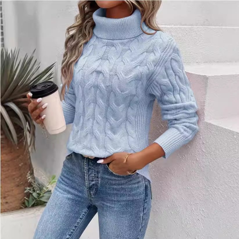 Women's Cable - knit Turtleneck Sweater - AmiraMart