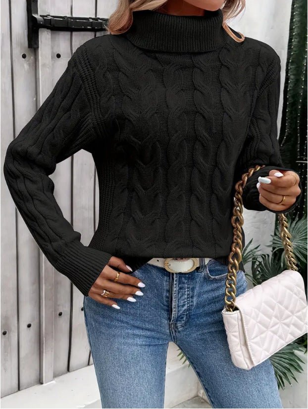 Women's Cable - knit Turtleneck Sweater - AmiraMart