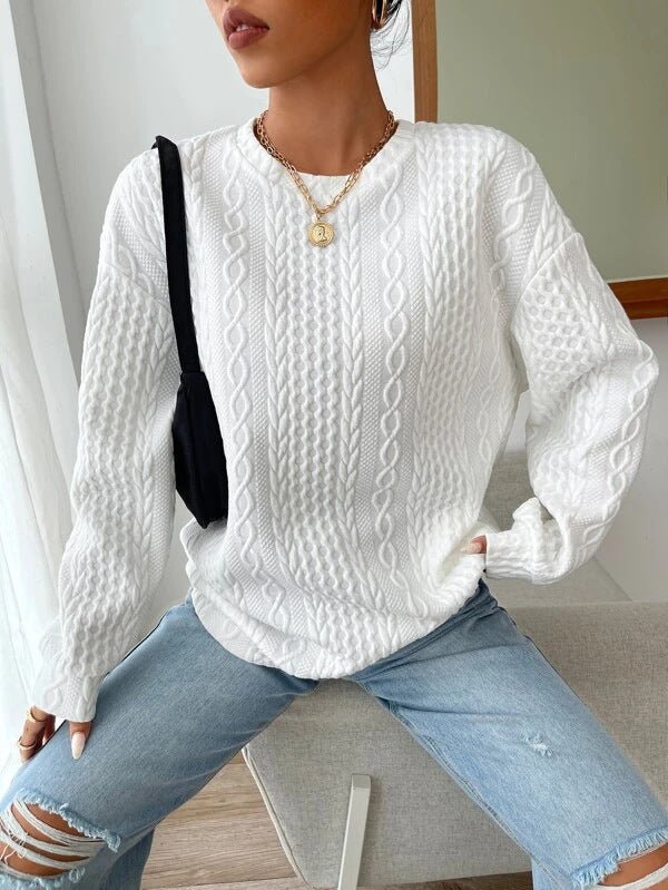 Women's Casual Jacquard Oversized Round Neck - AmiraMart