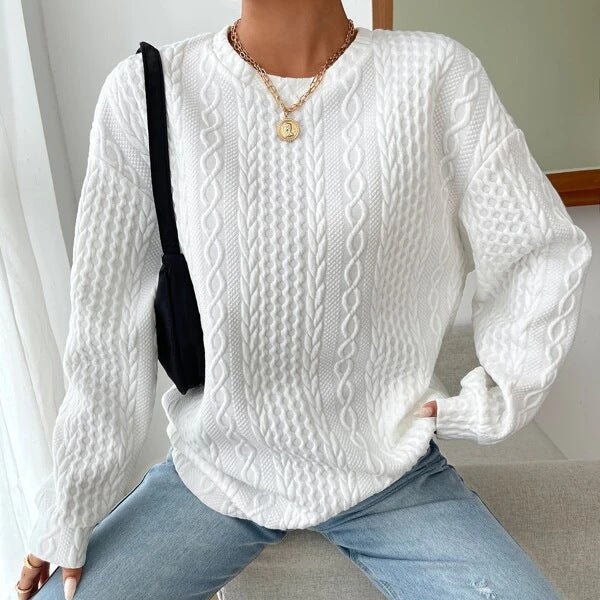 Women's Casual Jacquard Oversized Round Neck - AmiraMart