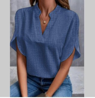 Women’s Chiffon Shirt – V - Neck Short Sleeve Summer Top - AmiraMart