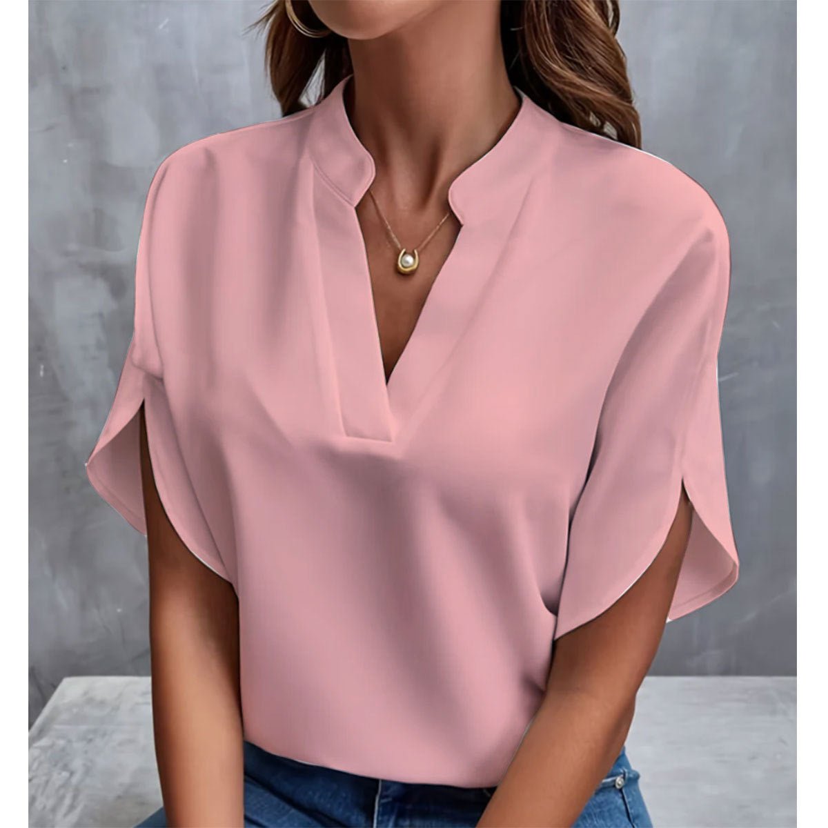 Women’s Chiffon Shirt – V - Neck Short Sleeve Summer Top - AmiraMart