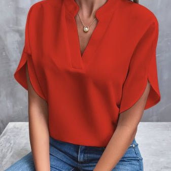 Women’s Chiffon Shirt – V - Neck Short Sleeve Summer Top - AmiraMart