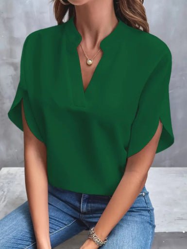 Women’s Chiffon Shirt – V - Neck Short Sleeve Summer Top - AmiraMart