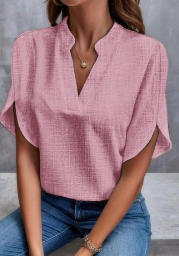 Women’s Chiffon Shirt – V - Neck Short Sleeve Summer Top - AmiraMart