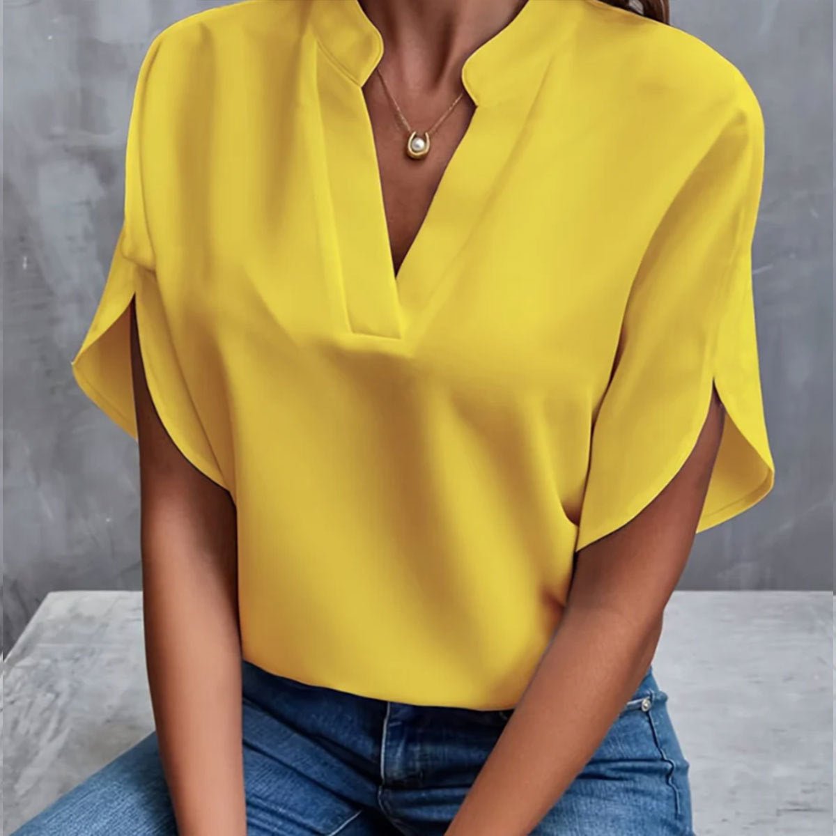 Women’s Chiffon Shirt – V - Neck Short Sleeve Summer Top - AmiraMart