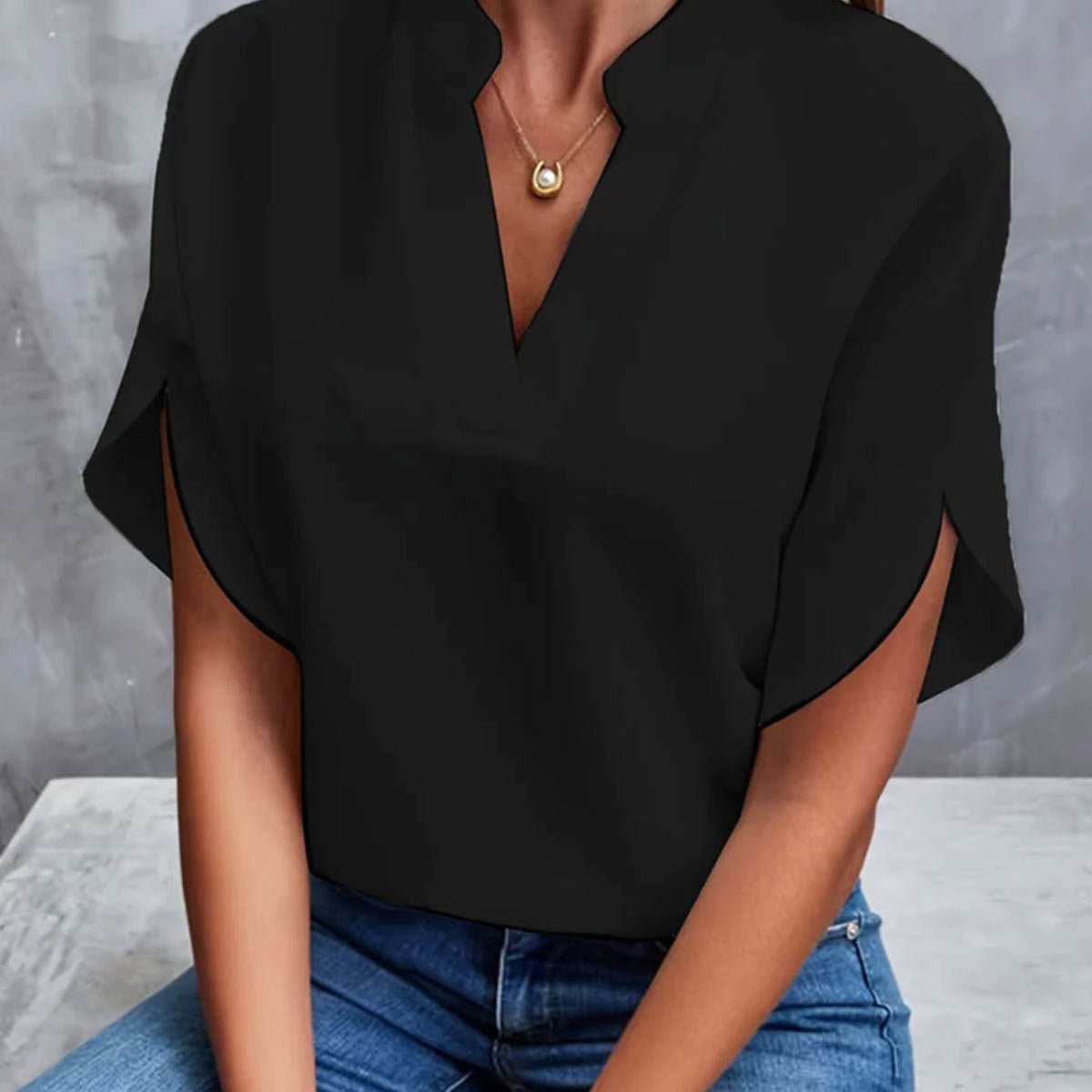 Women’s Chiffon Shirt – V - Neck Short Sleeve Summer Top - AmiraMart