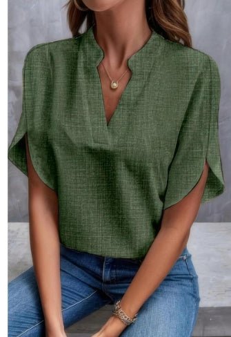 Women’s Chiffon Shirt – V - Neck Short Sleeve Summer Top - AmiraMart