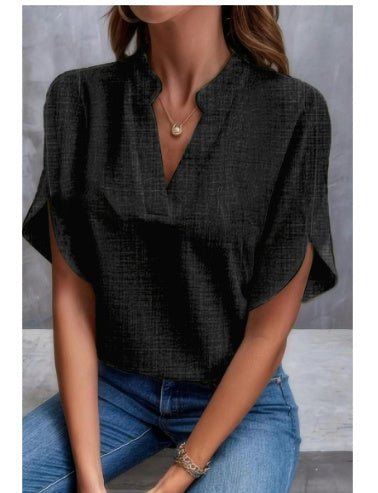 Women’s Chiffon Shirt – V - Neck Short Sleeve Summer Top - AmiraMart