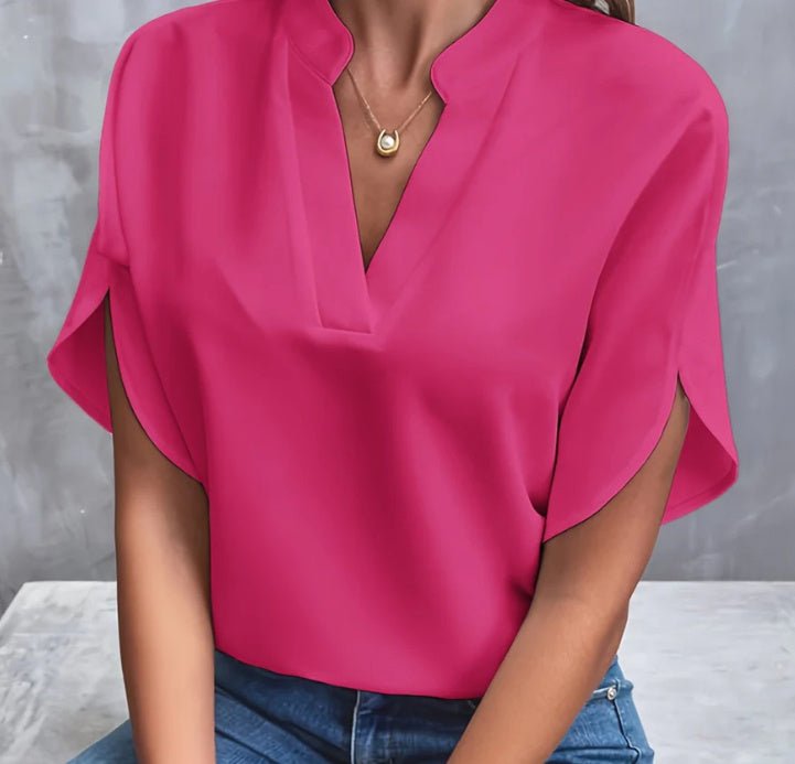 Women’s Chiffon Shirt – V - Neck Short Sleeve Summer Top - AmiraMart