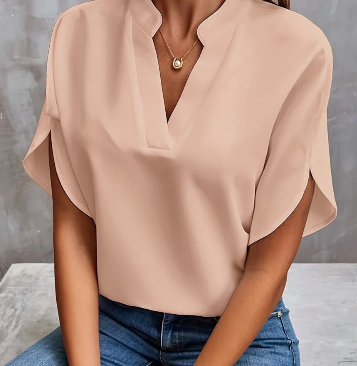 Women’s Chiffon Shirt – V - Neck Short Sleeve Summer Top - AmiraMart
